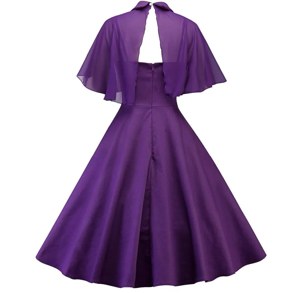 Robe Pin-Up  Violette à Manches Courtes