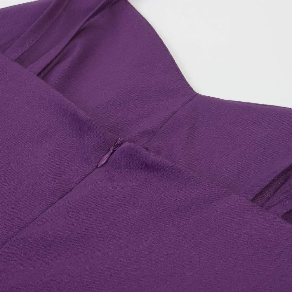 Robe Pin-Up  Violette à Manches Courtes