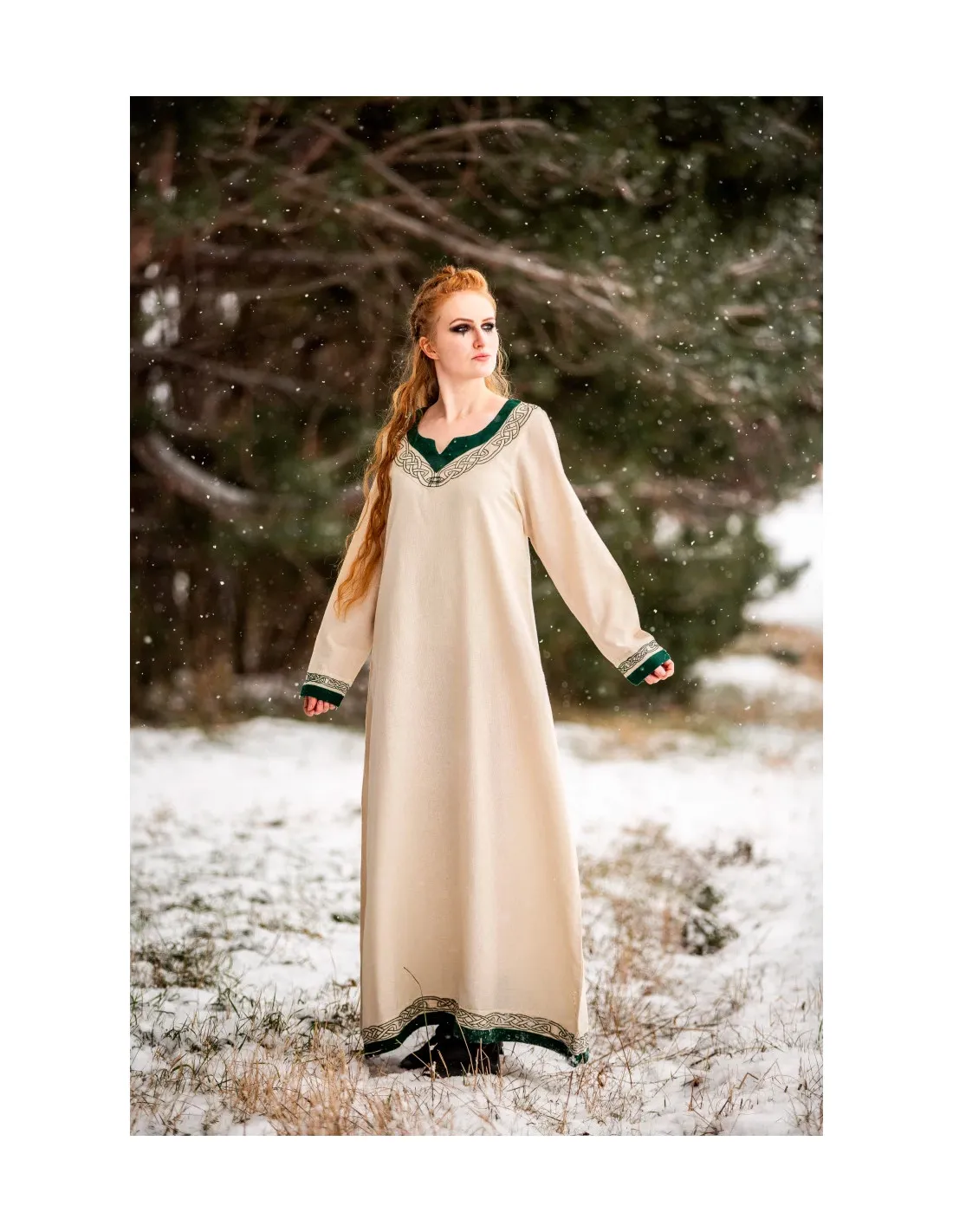 Robe viking modèle Lagertha, vert naturel ⚔️ Boutique Épées