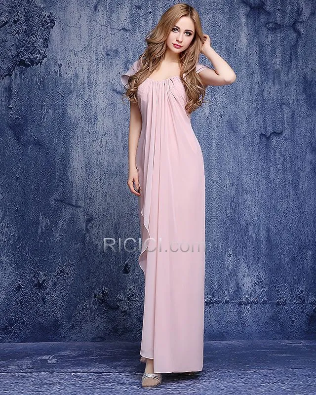 Rouge Élégant Longue Robe Invite De Mariage Volantée Empire Mousseline 2019 Dos Nu Simple