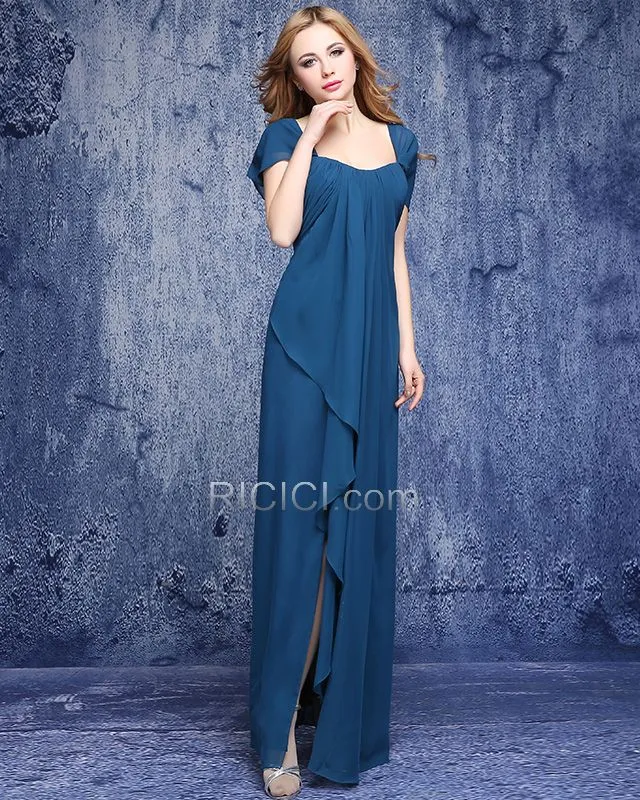 Rouge Élégant Longue Robe Invite De Mariage Volantée Empire Mousseline 2019 Dos Nu Simple