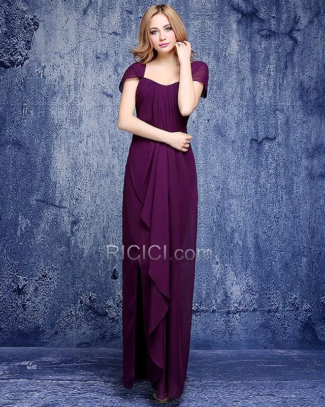 Rouge Élégant Longue Robe Invite De Mariage Volantée Empire Mousseline 2019 Dos Nu Simple