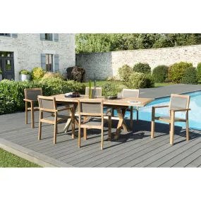 SALON DE JARDIN EN BOIS TECK 8/10 pers - Ensemble de jardin - 1 Table rectangulaire extensible 180/240*100 cm pieds croisé