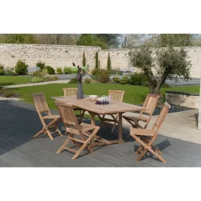 SALON DE JARDIN EN BOIS TECK 8/10 pers  - Ensemble de jardin -1 Table rectangulaire extensible 180*240/100 cm et 6 chaises | 3 S