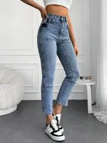 Shein Cottnline Jean Mom  Applique Lettre Tondu