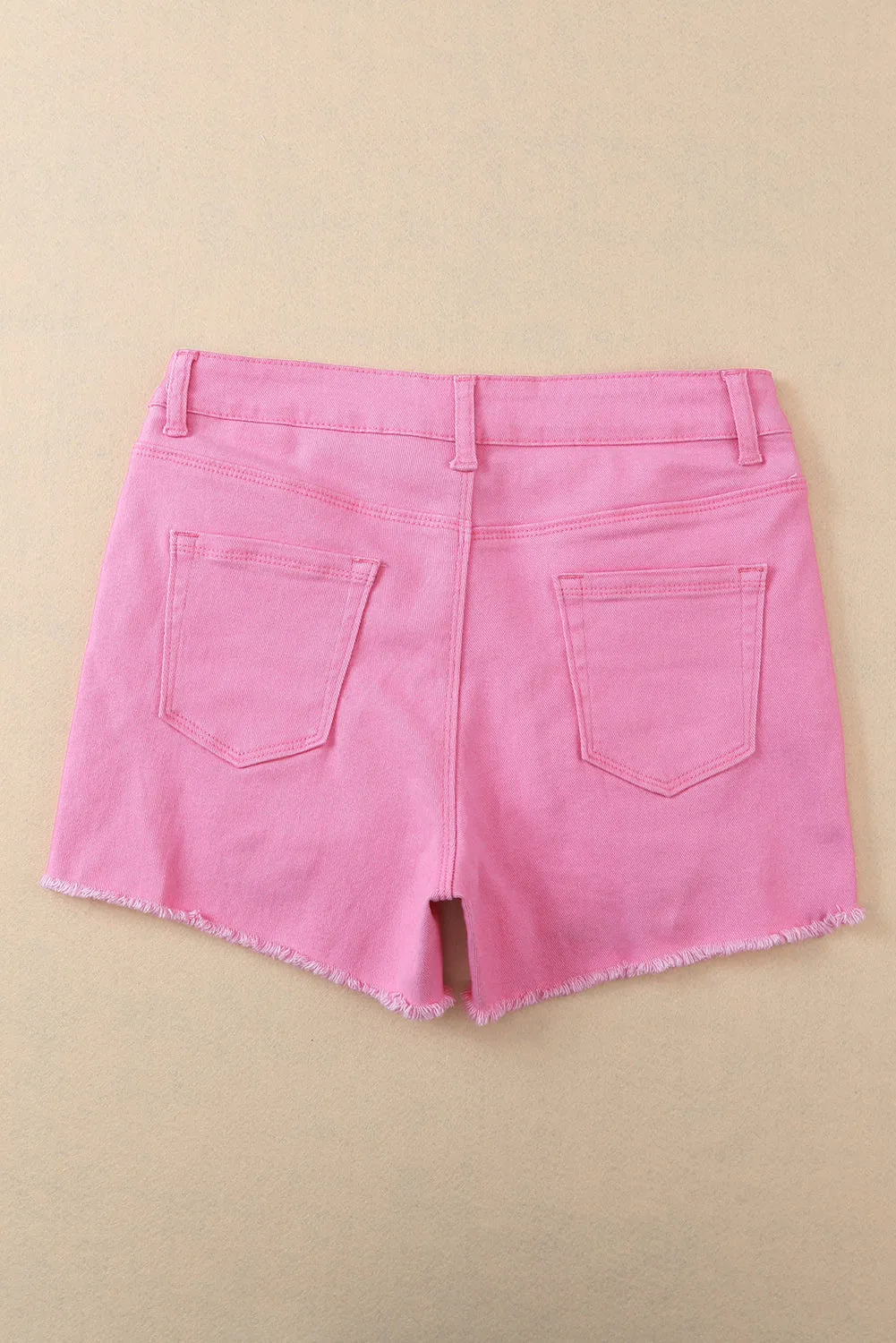 Short en jean vieilli de couleur unie rose