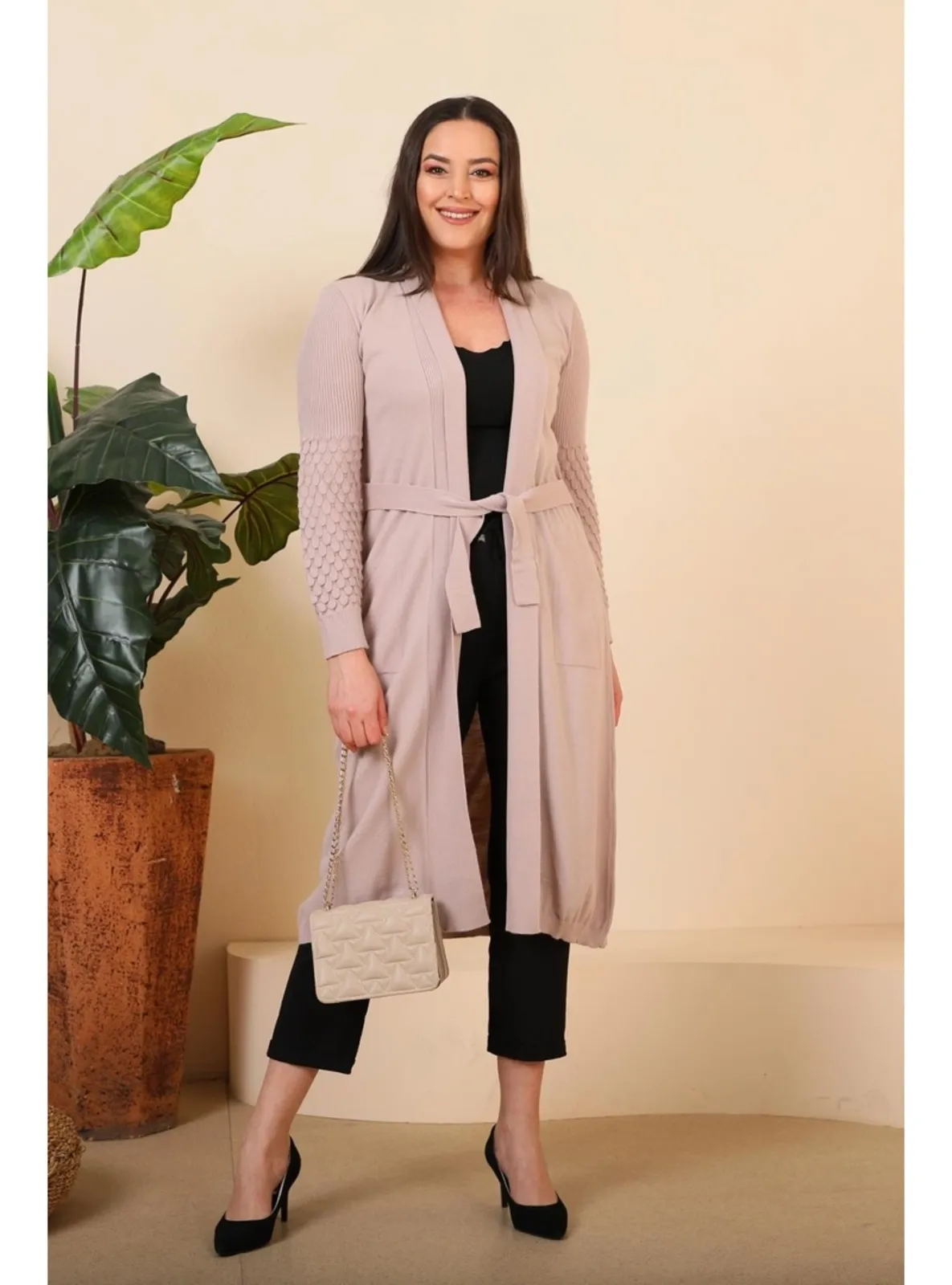 Stone Color - Plus Size Cardigan