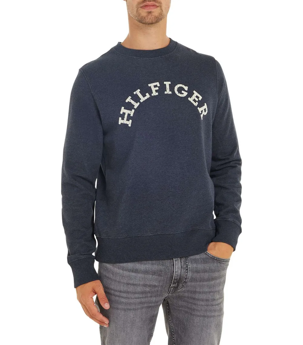 Sweat Tommy Hilfiger coton avec manches longues et col rond  marine