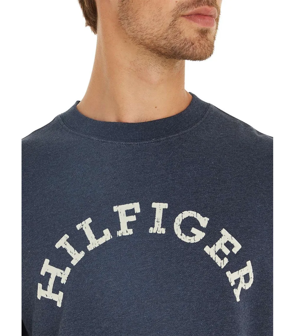 Sweat Tommy Hilfiger coton avec manches longues et col rond  marine