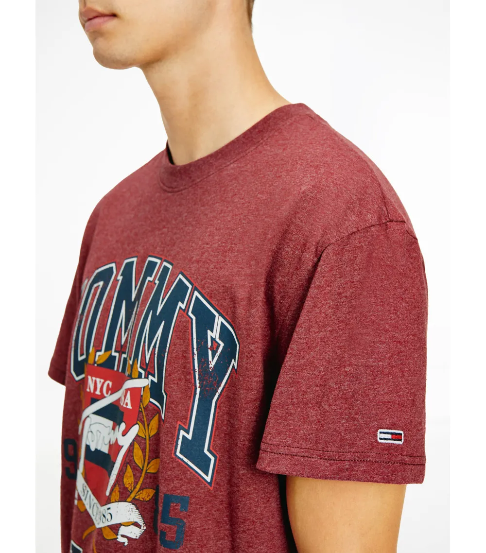 T-shirt col rond Tommy Hilfiger en coton mélangé bordeaux chiné floqué