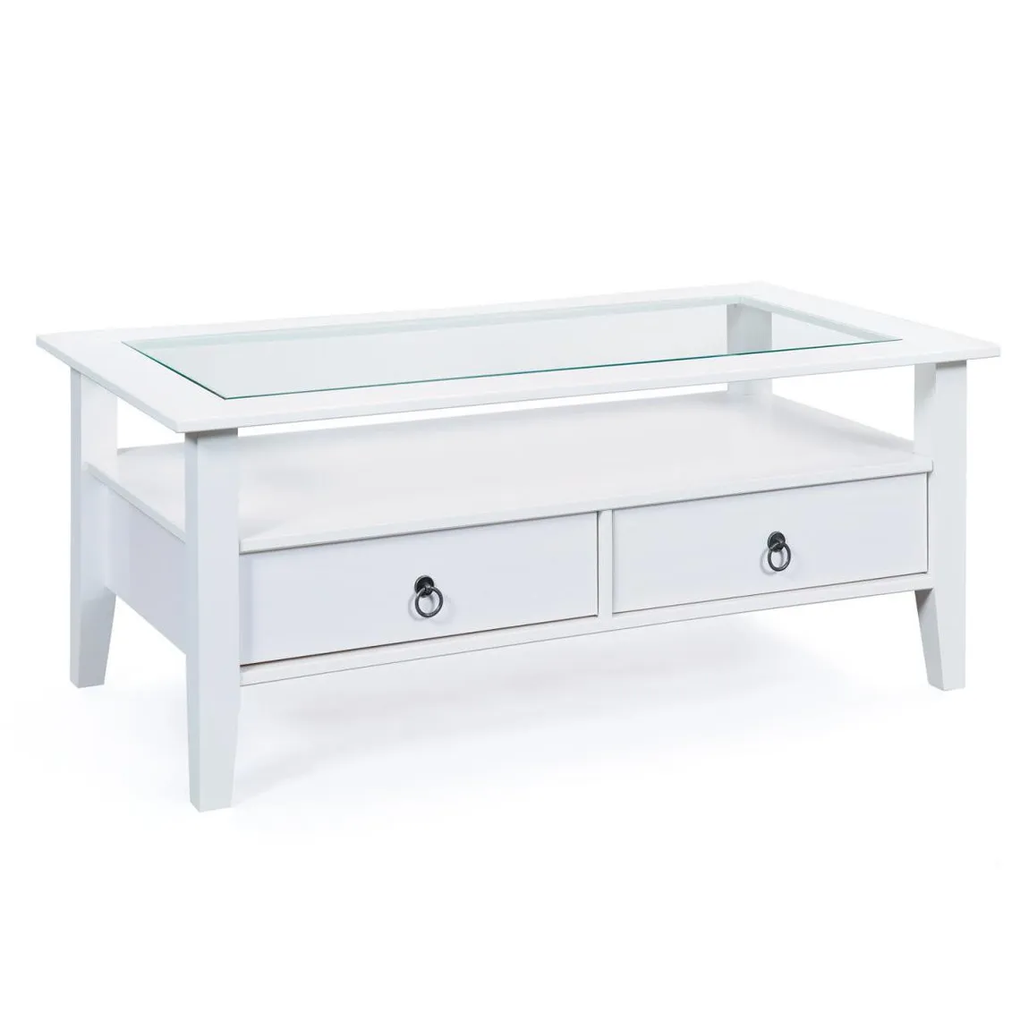 Table Basse En Verre 2 Tiroirs Blanche FLAVY | Table basse 3 SUISSES