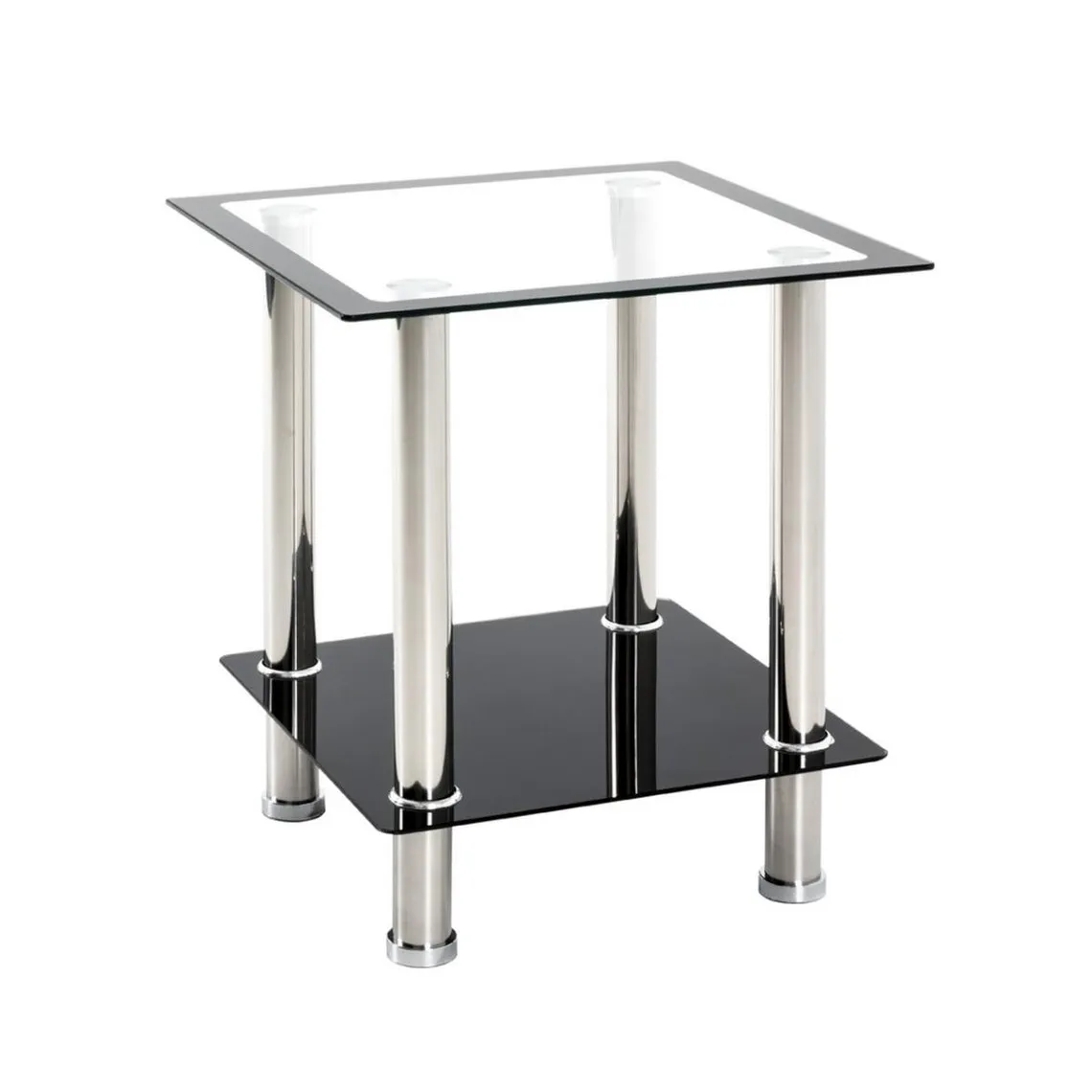 Table d'appoint structure en Inox poli et plateau supérieur transparent | 3 Suisses