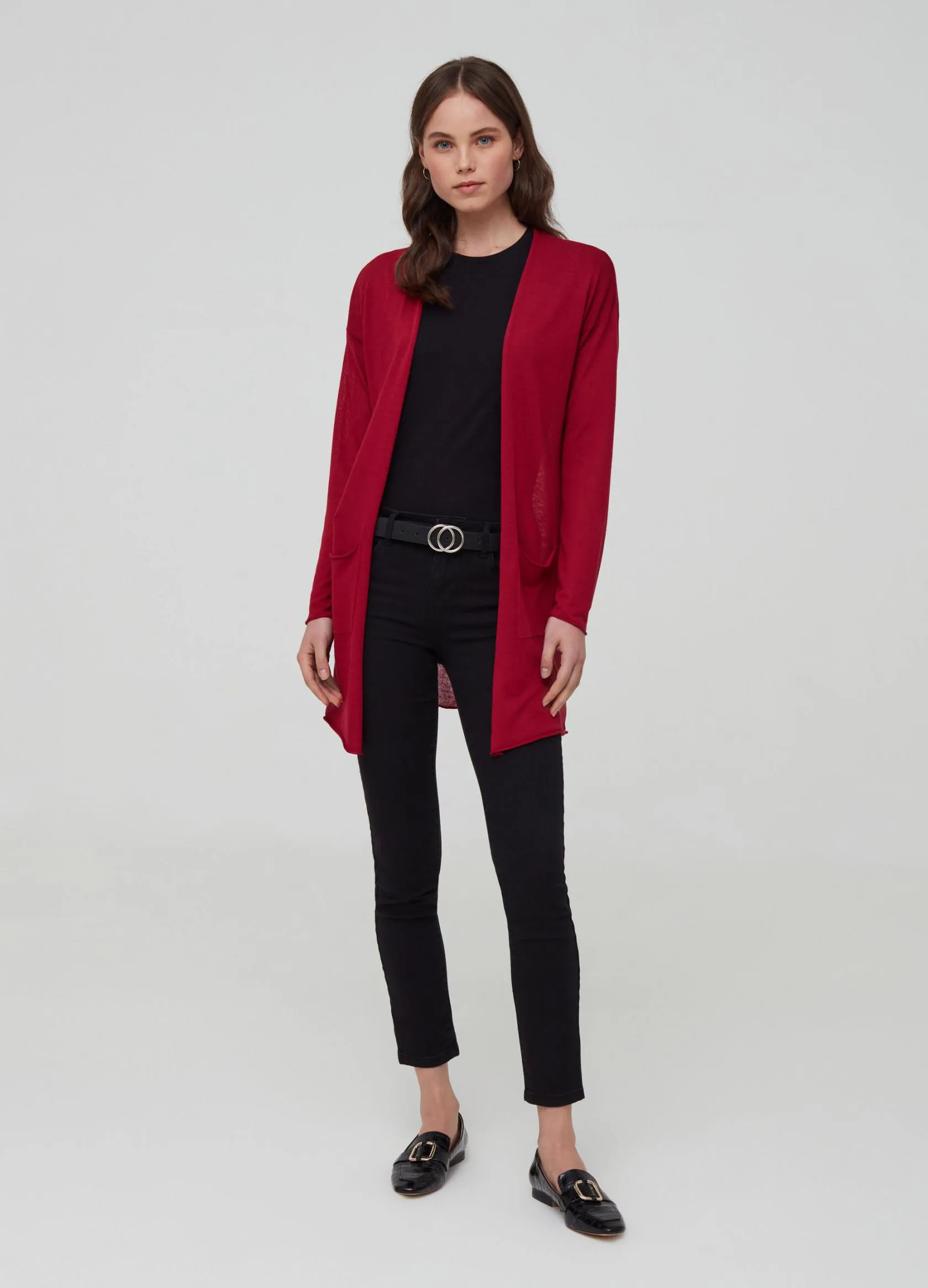 Tricots Femme | Viscose and linen cardigan with pockets Rouge foncé | OVS