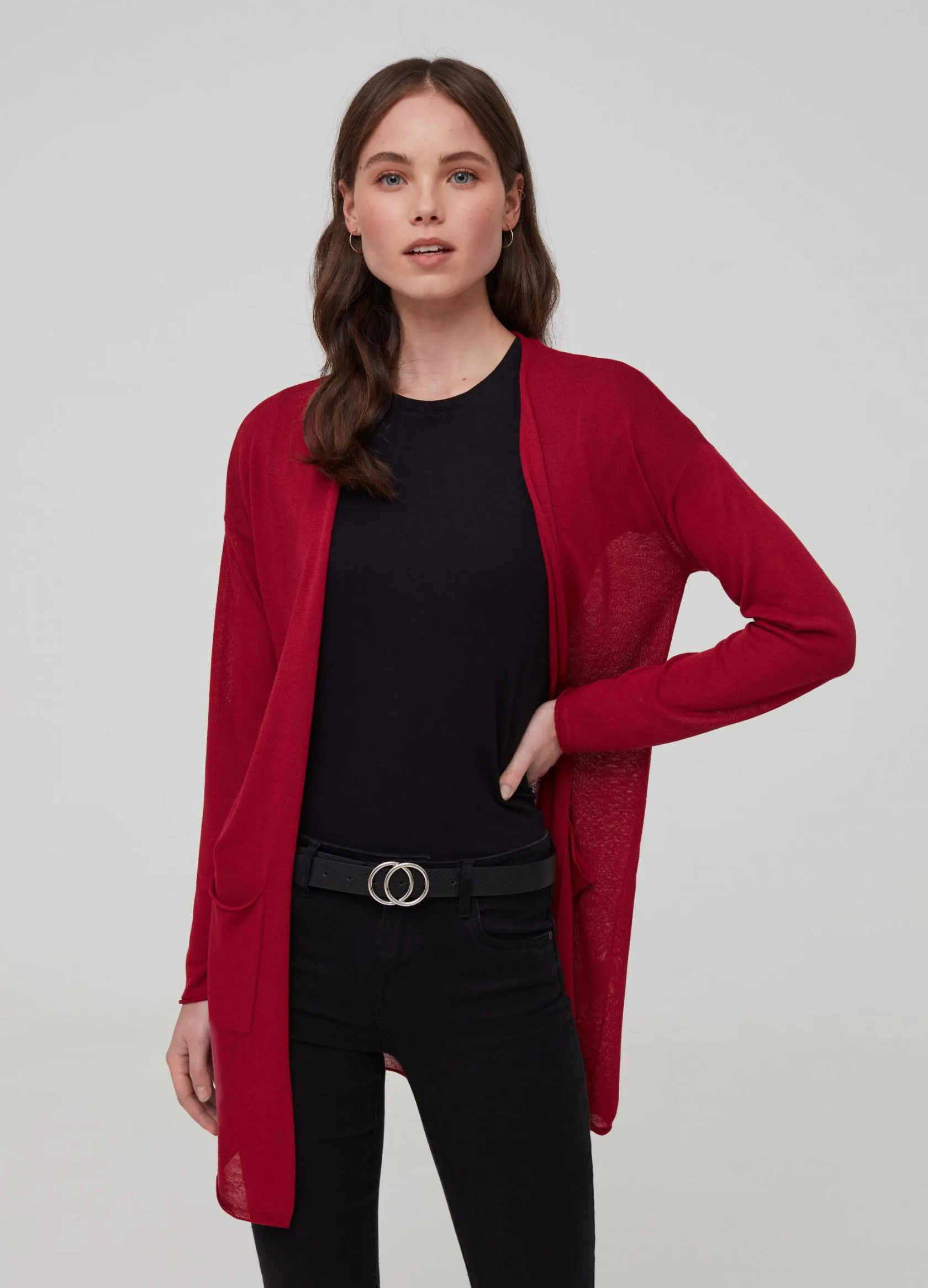 Tricots Femme | Viscose and linen cardigan with pockets Rouge foncé | OVS