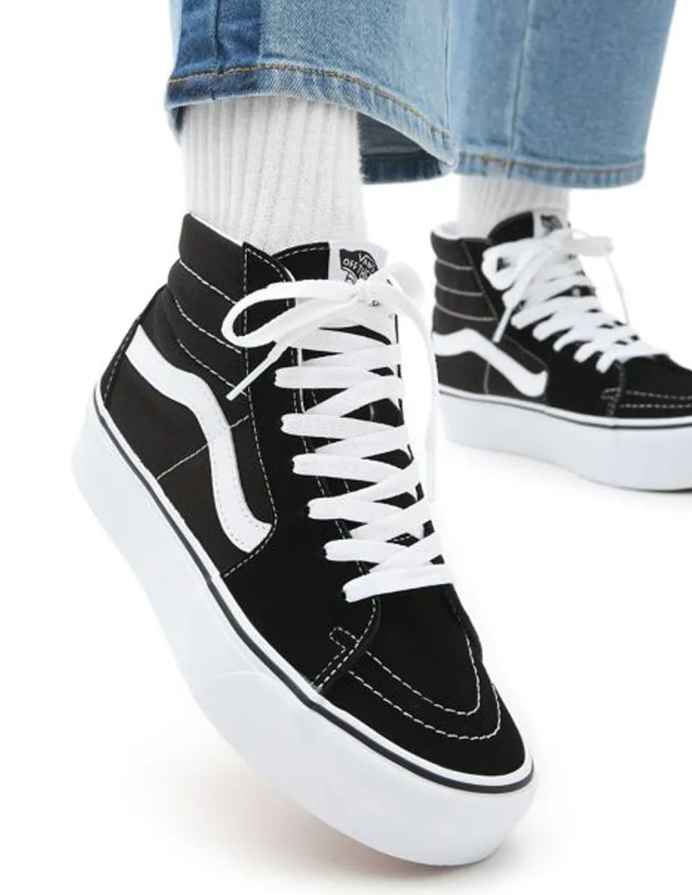 Vans SK8-HI 2.0 de Ante con Plataforma Negras y Blancas Mujer