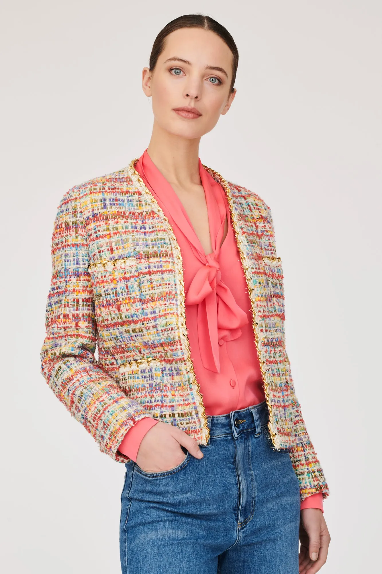 Veste en tweed fantaisie à galon chane