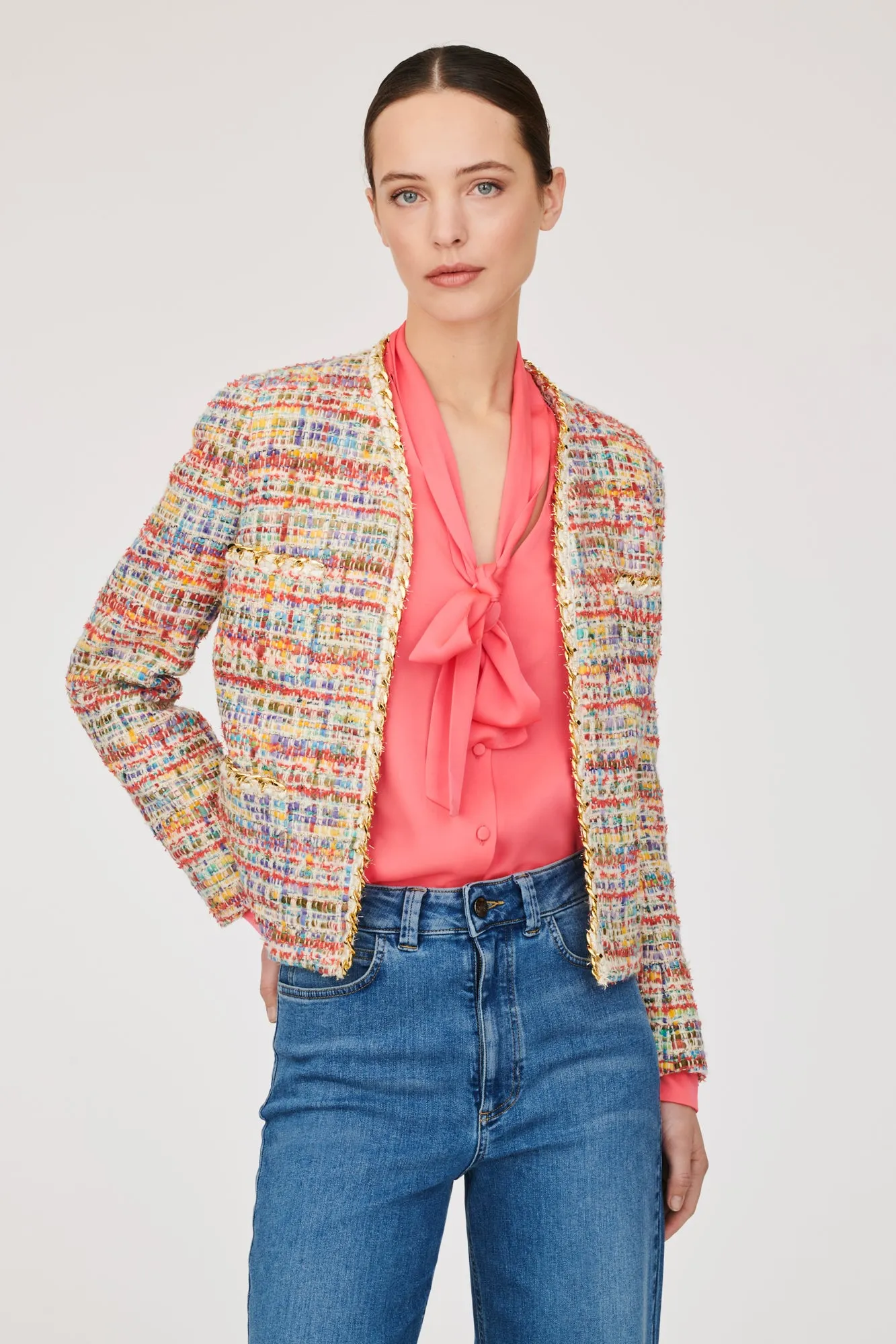 Veste en tweed fantaisie à galon chane