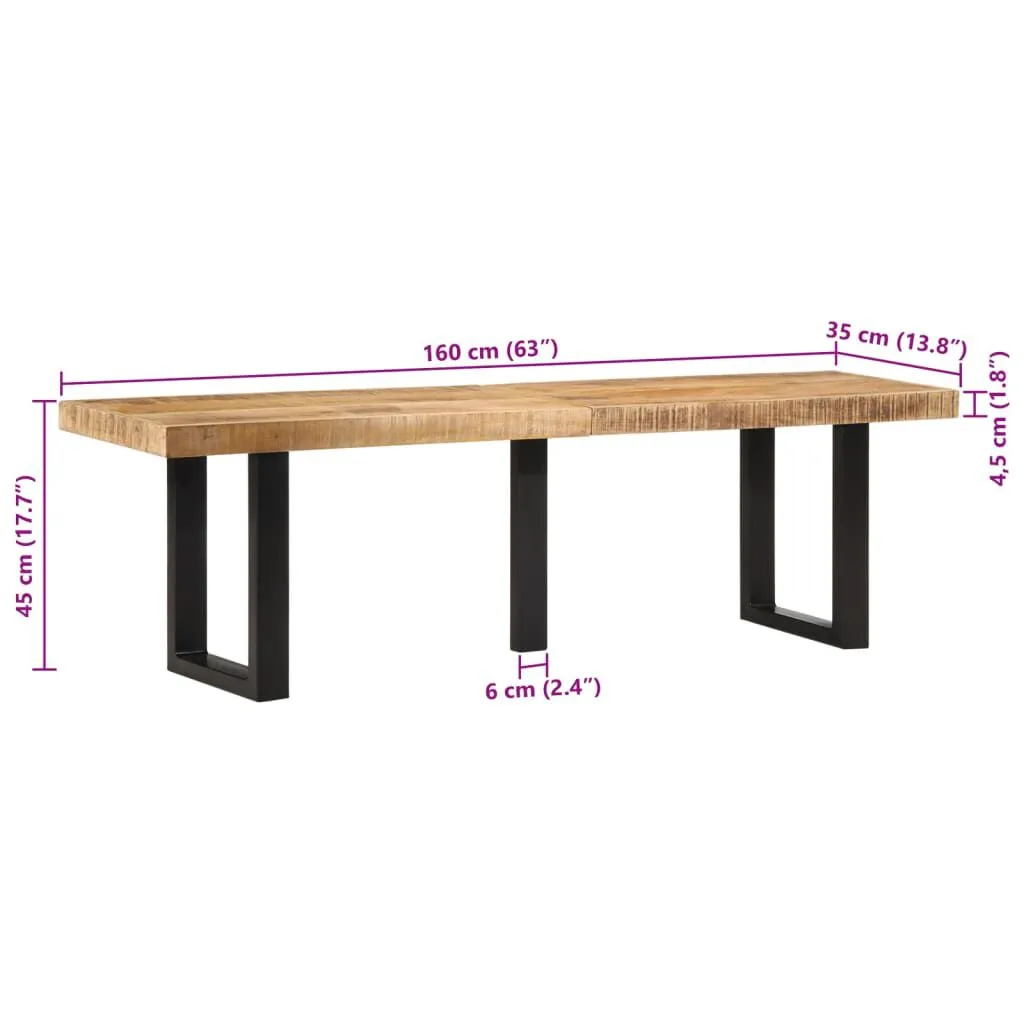 vidaXL Banc 160 cm bois de manguier brut massif et acier | vidaxl-fr