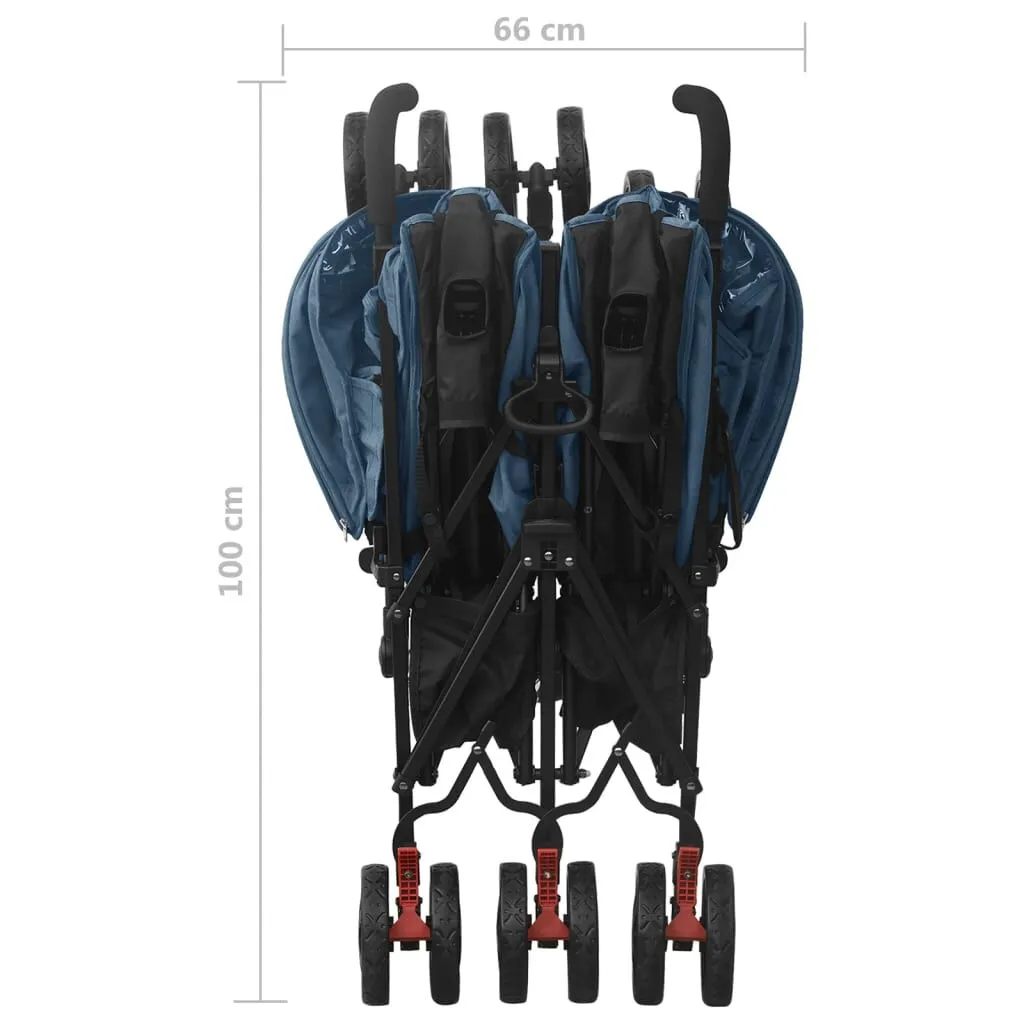 vidaXL Poussette à deux places Bleu marine Acier | vidaxl-fr