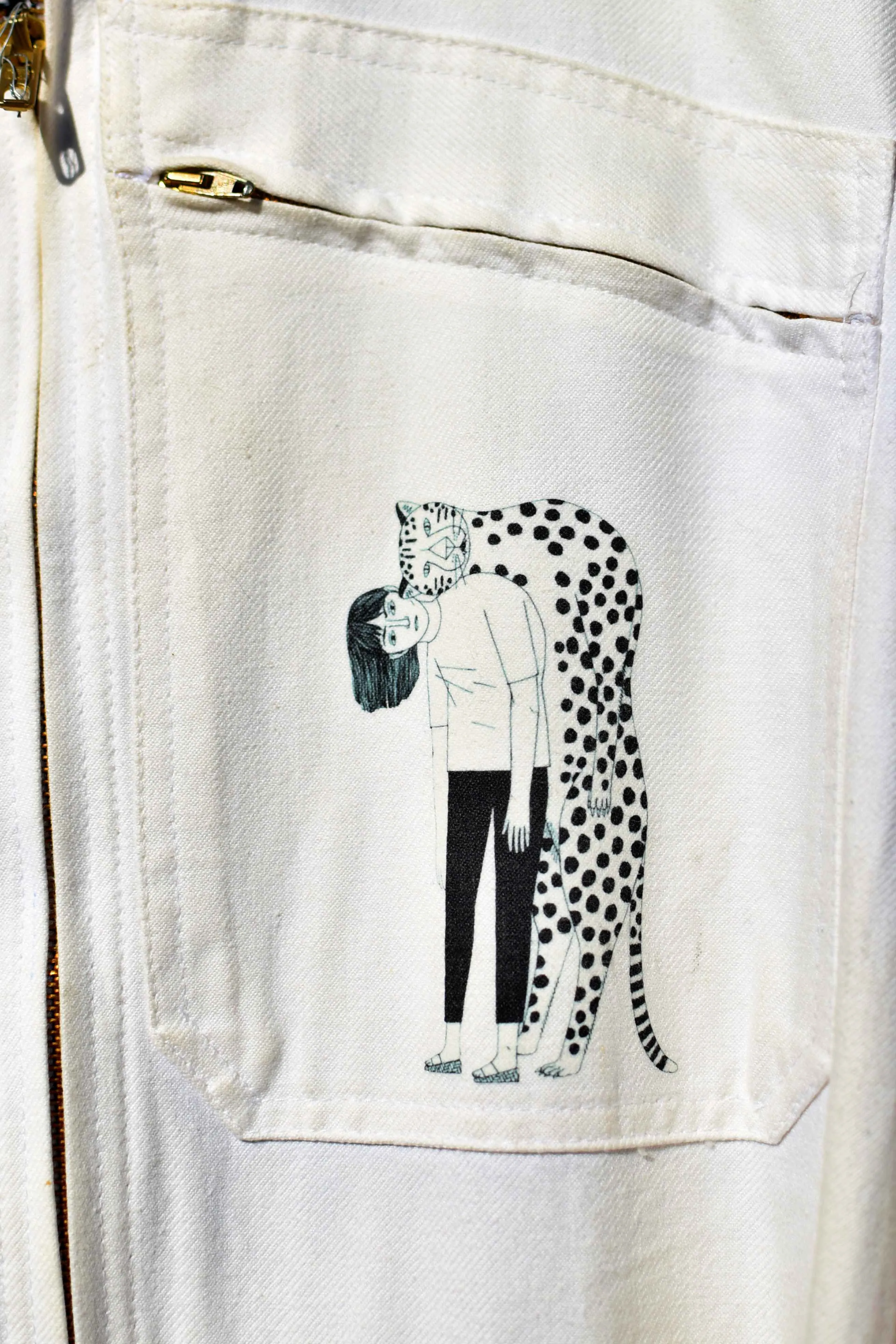 White coverall hand embroidery chainstitch The Stooges/ combinaison blanche brodée points de chanette