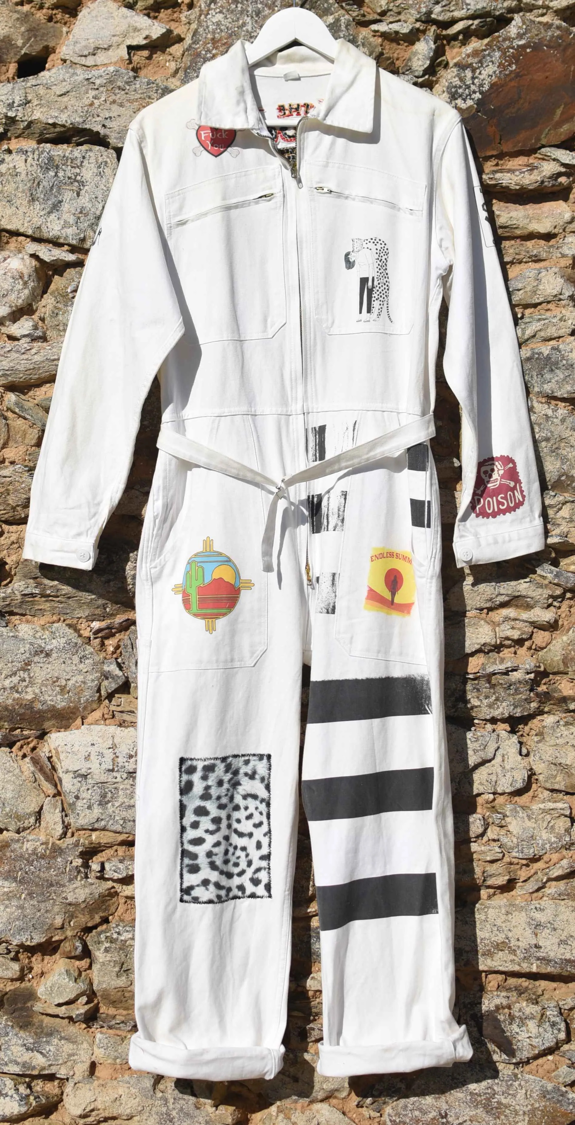 White coverall hand embroidery chainstitch The Stooges/ combinaison blanche brodée points de chanette