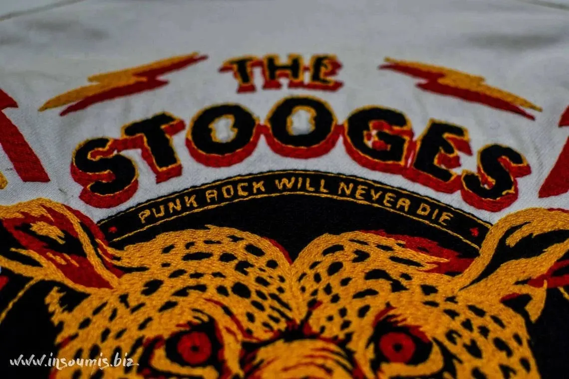 White coverall hand embroidery chainstitch The Stooges/ combinaison blanche brodée points de chanette